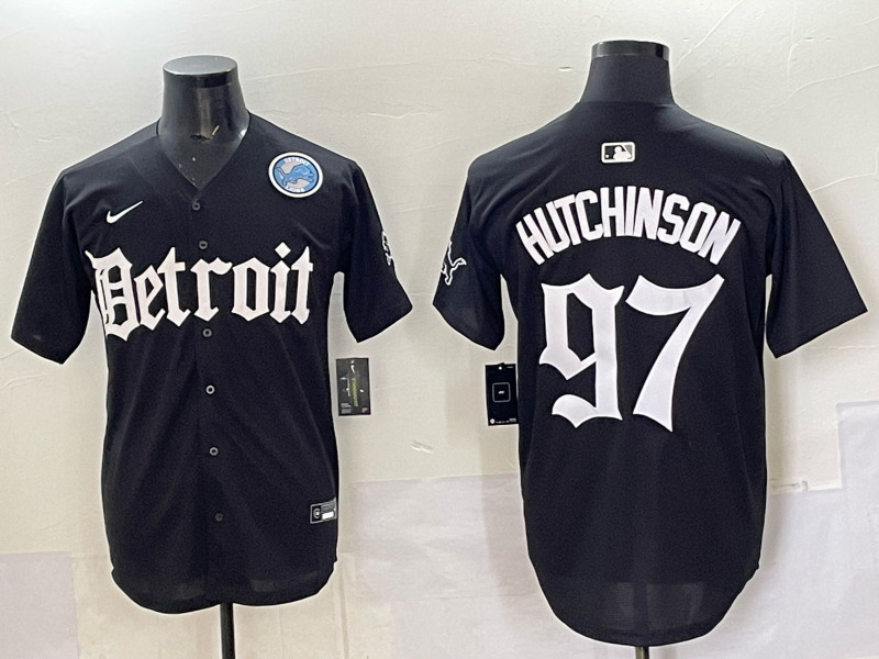 Men 2025 Detroit Lions 97 Hutchinson Black NFL jersey 003